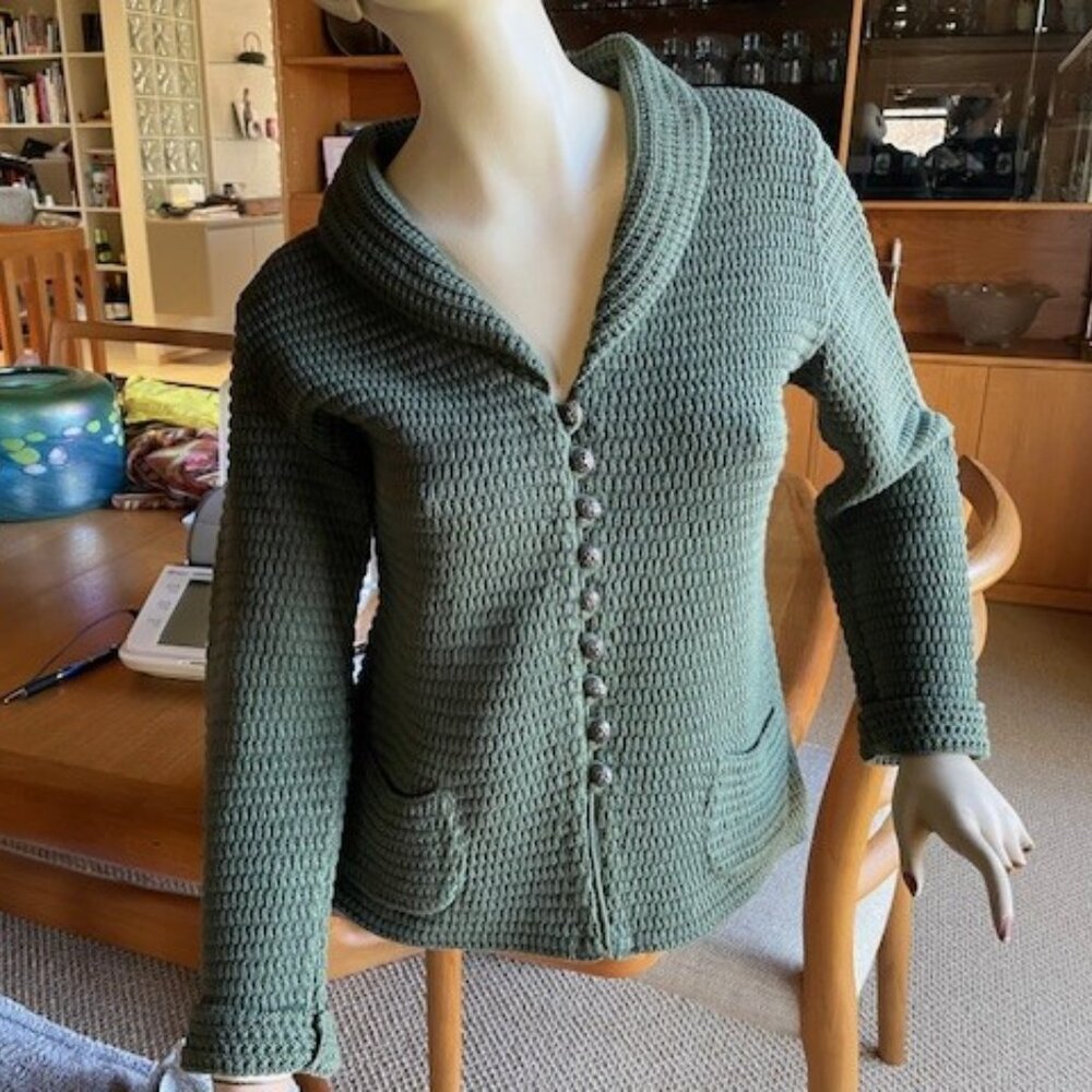 Vtg. WILLOW CARDIGAN 100% Cotton Knit FOREST GREEN Like New SIZE M